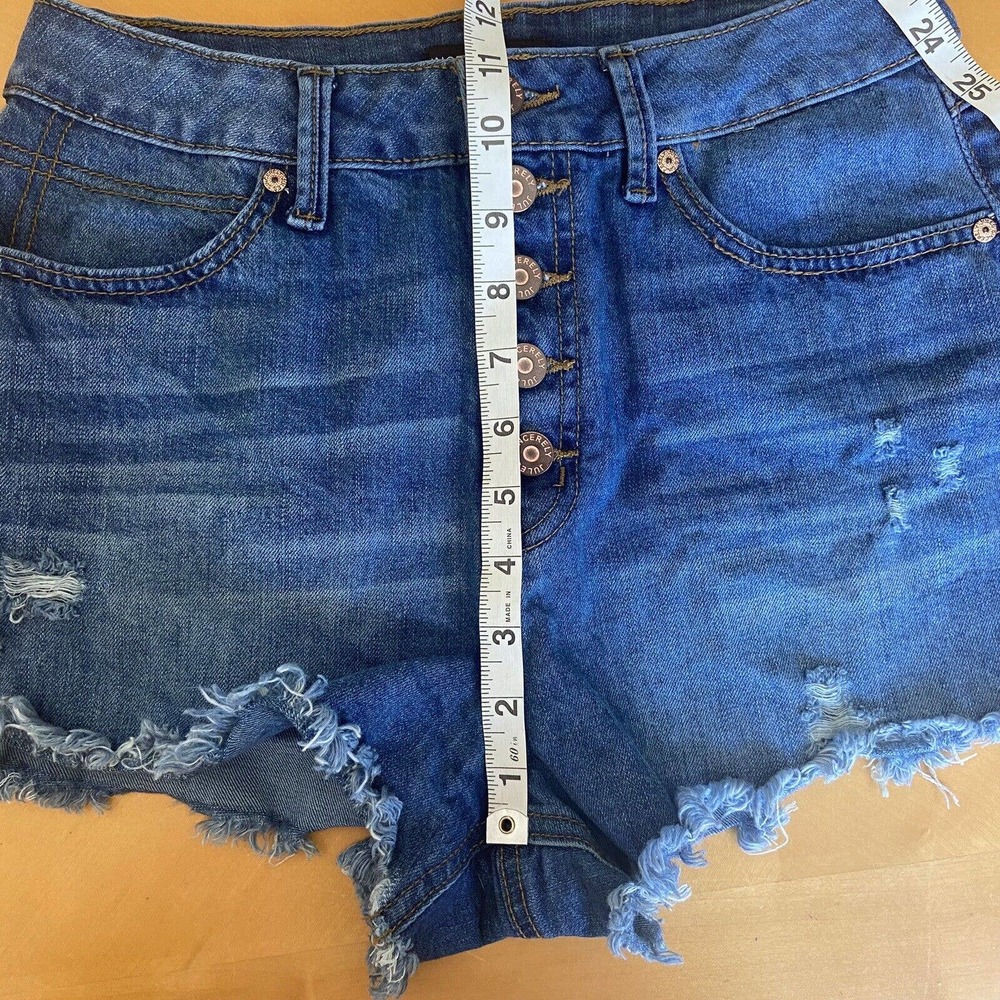 Sincerely Jules Women’s Sz 5/27 High Waist Button Fly Denim Shorts Blue Cut Off - Picture 7 of 8